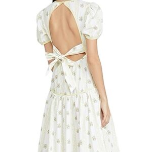 GLAMOROUS Yellow Floral Striped Dress Tie Open Back Midi Size M Spring Summer